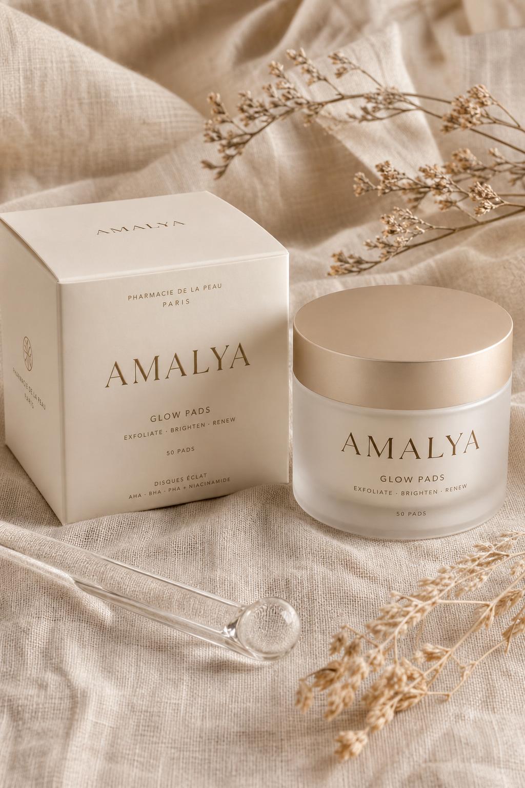 AMALYA Glow Pads packaging boîte et pot